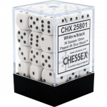 Chessex Opaque 12mm d6 with pips Dice Blocks (36 Dice) - White w/black (Kauliukai)