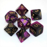 Chessex Gemini Polyhedral 7-Die Set - Black-Purple w/gold (Kauliukai)