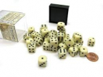 Chessex Opaque 12mm d6 with pips Dice Blocks (36 Dice) - Ivory w/black (Kauliukai)