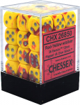 Chessex Gemini 12mm d6 Dice Blocks with pips Dice Blocks (36 Dice) - Red-Yellow w/silver (Kauliukai)