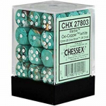 Chessex Signature 12mm d6 with pips Dice Blocks (36 Dice) - Marble Oxi.Copper/white (Kauliukai)
