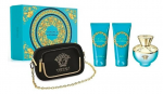 Versace Pour Femme Dylan Turquoise Dovanų rinkinys, Tualetinis vanduo 100ml + Kūno losjonas 100ml + Du&scaron;o želė 100ml + kosmetikos krep&scaron;ys