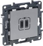USB dviguba C tipo rozetė Valena Life Legrand 863339 (aluminio spalva)