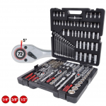 KS TOOLS Raktų, terk&scaron;lių ir galvučių rinkinys 1/4"+3/8"+1/2", 216 dalių