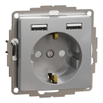 Ki&scaron;tukinis lizdas su įžeminimu + 2&times;USB-A Schneider Electric Sedna Design SDD113052 (aliuminis)