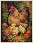 Siuvinėjimo kryželiu rinkinys &bdquo;Vi&scaron;ta kieme&ldquo; ant kavos spalvos Aida 14 ct drobės, 23&times;30 cm dekoratyvinis gyvūnų paveikslas