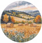Kryželiu siuvinėjimo rinkinys &bdquo;Vasara gamtoje&ldquo; su PNK Kirov siūlais, 20&times;20 cm, balta 16 ct drobė