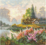 Siuvinėjimo komplektas kryželiu &bdquo;Rūko žemė&ldquo;, 19&times;19 cm &mdash; ramus peizažas