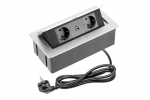 Biuro rozetė stačiakampė, sidabrinė, 2xSCHUKO, 2xUSB