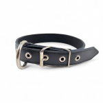 Fleksas juodas, odinis antkaklis su kaprono juosta &scaron;unims, 50 cm