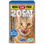 Perfecto Cat Mega Pack lazdelės su la&scaron;i&scaron;a ir upėtakiu skanėstai katėms, 20 vnt.