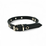 Fleksas juodas, odinis antkaklis su pusžiedžiu &scaron;unims, 34 cm