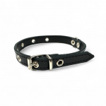 Fleksas juodas, odinis antkaklis su pusžiedžiu &scaron;unims, 40 cm
