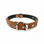 Fleksas rudas, odinis antkaklis su pusžiedžiu &scaron;unims, 40 cm