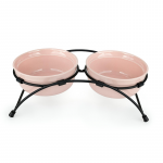 Happet rožiniai, keraminiai dubenėliai su stovu augintiniams, 0,81l