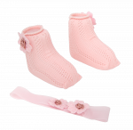 Arias lėlės kūdikio nertų kojinyčių ir lankelio rinkinys, rožinis