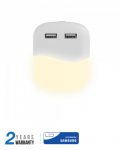 0.5W naktinis &scaron;viestuvas V-TAC, 3000K (&scaron;iltai balta) su 2xUSB lizdais, stačiakampis, SAMSUNG LED chip