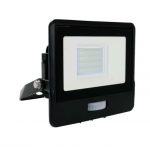 20W LED prožektorius V-TAC, juodu korpusu, 3000K, su judesio davikliu