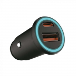 Auto įkroviklis, 12/24V, USB + USB-C, PD+QC, juodas