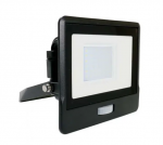 30W LED prožektorius V-TAC, juodu korpusu, 3000K, su judesio davikliu
