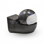 PIR judesio daviklis V-TAC, montuojamas ant sienos, su judančia galva, 180&deg; juodas, IP44