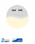 0.5W naktinis &scaron;viestuvas V-TAC, 3000K (&scaron;iltai balta) su 2xUSB lizdais, apvalus, SAMSUNG LED chip