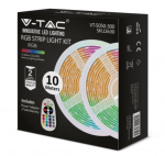 4,8 W/m, 100-240V LED juosta V-TAC, RGB. Komplekte 2x5m juosta, adapteris ir valdymo pultelis