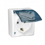 Ki&scaron;tukinis lizdas, 1 vt., mechanizmas su korpusu, su dangteliu ir įžeminimu, baltas, vir&scaron;tinkinis, IP54, Kontakt Simon, Aquarius, AQGSZ1Z/11A