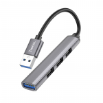 USB &scaron;akotuvas Hoco HB26 4-in-1 adapter USB-A to 1xUSB3.0 + 3xUSB2.0 pilkas