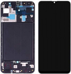 Ekranas Samsung A505 A50 su lietimui jautriu stikliuku ir rėmeliu juodas OLED (real size)