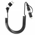USB A,C - USB C, Lightning daugiafunkcis spiralinis laidas QC3.0 90 cm
