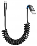 Spiralės formos USB A - USB C kabelis, 1,5 m