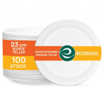 ECO SOUL 23 cm popierinės vienkartinės tvirtos lėk&scaron;tės (100 vnt) i&scaron; cukranendrių