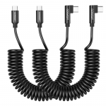 2vnt spiraliniai USB C į USB C 240W 0,8 m greito įkrovimo kabeliai