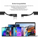 USB A - USB C spiralinis laidas, 90 laipsnių, 80 cm