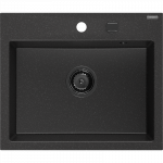 Mexen Oscar granito plautuvė su viena kamera 580 x 490 mm, juodas/sidabrinis metalikas, juodas sifonas - 6519581000-73-B