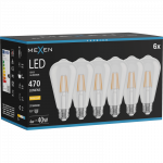 Mexen Vintis 6x LED gijų lemputė E27, ST64, 4W, &Scaron;ilta - 2700K, 470 lm, skaidri - L152-E27-0427-00x06