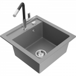 Mexen Vito granito plautuvė su viena skyle ir virtuvės mai&scaron;ytuvu Flora, pilka - 6503-71-670401-07