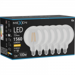 Mexen Vintis 6x LED gijų lemputė E27, G125, 12W, &Scaron;iltas - 2700K, 1560 lm, skaidrus - L158-E27-1227-00x06