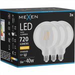Mexen Vintis 3x LED gijų lemputė E27, G125, 6W, &Scaron;ilta - 2700K, 720 lm, skaidri - L158-E27-0627-00x03