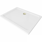 Mexen Flat stačiakampė plona du&scaron;o kabina 80 x 70 cm, balta, auksinis sifonas - 40107080G