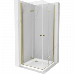 Mexen Lima Dviguba sulankstoma du&scaron;o kabina 70 x 70 cm, permatoma, auksinė + plok&scaron;čiasis du&scaron;o padėklas