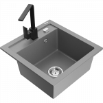 Mexen Vito granito akmens plautuvė 1-dubenėlio su virtuvės mai&scaron;ytuvu Rita, pilka - 6503-71-670300-70