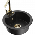 Mexen Diego granitinė vienos plautuvės kriauklė su Rita virtuviniu mai&scaron;ytuvu, juoda/sidabro metalo spalvos - 6512-73-670300-50