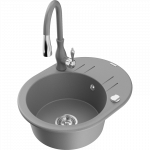 Mexen Kevin granitinė virtuvės kriauklė su viena plautuve, nutekėjimo lentyna ir Savita virtuvės mai&scaron;ytuvu, pilka - 6517-71-672?