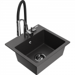 Mexen Milo granitinė virtuvės kriauklė 1 skyrelio su virtuviniu mai&scaron;ytuvu Aster, juoda ta&scaron;kuota - 6505-76-73450-07-B