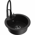 Mexen Diego granitine vienos sekcijos plautuvė su virtuviniu mai&scaron;ytuvu Aster, juoda - 6512-77-73450-70-B