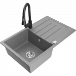 Mexen Bruno granitinė vienaauk&scaron;tė kriauklė su nutekamu ir virtuviniu mai&scaron;ytuvu Elia, pilka - 6513-71-670101-70