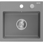 Mexen Milo granitinė vienos kameros plautuvė 435 x 410 mm, pilka, chromuotas sifonas - 6505441000-71