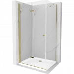 Mexen Lima sulankstoma du&scaron;o kabina 100 x 90 cm, skaidri, auksinė + Flat du&scaron;o padėklas - 856-100-090-50-00-4010